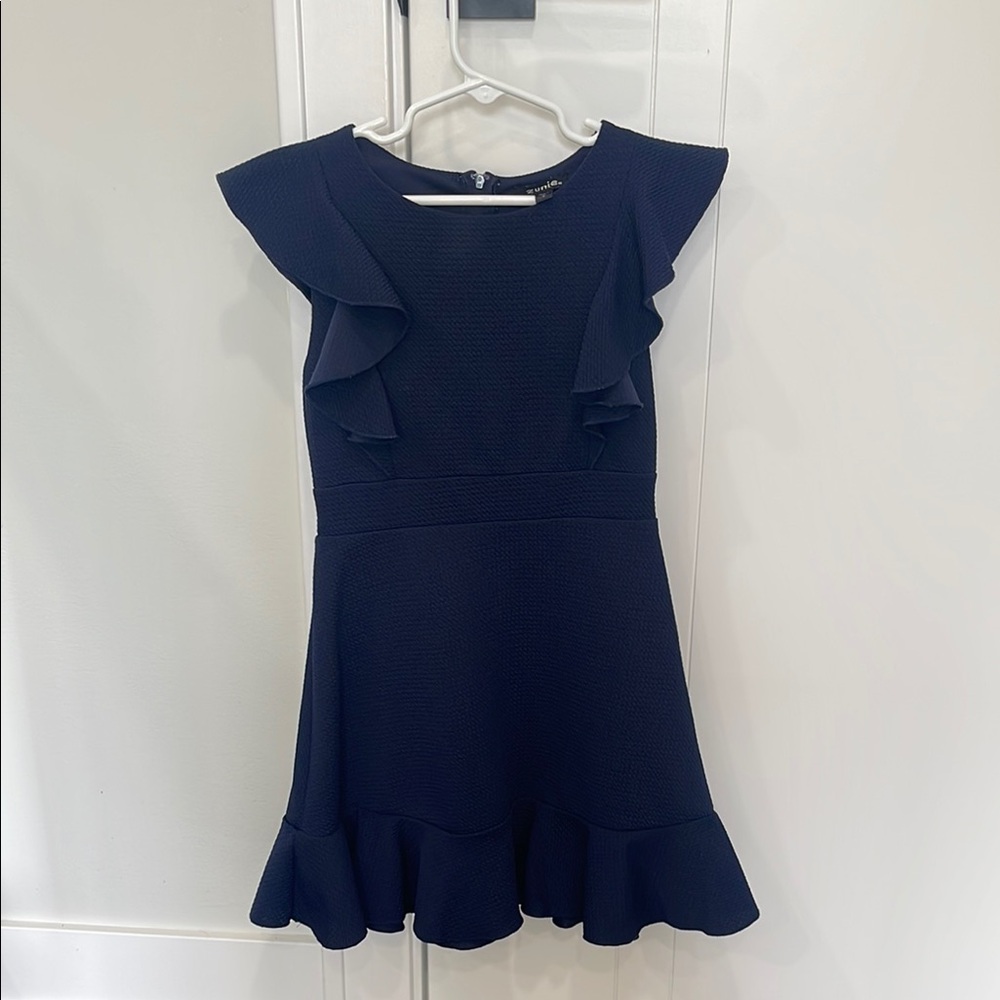 Zunie Blue Ruffled Fit and Flare Cocktail Dress